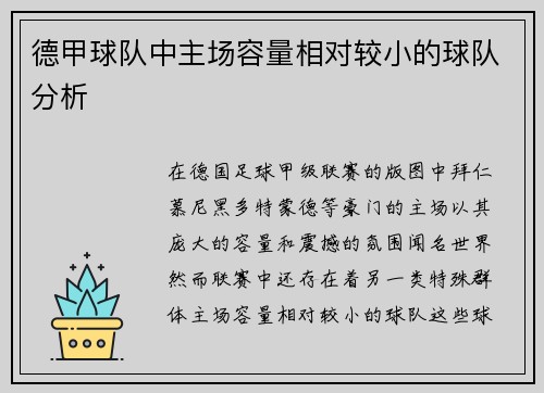 德甲球队中主场容量相对较小的球队分析